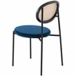 LeisureMod Euston Modern Wicker Dining Chair with Velvet Round Seat in Navy Blue