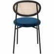 LeisureMod Euston Modern Wicker Dining Chair with Velvet Round Seat in Navy Blue
