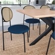 LeisureMod Euston Modern Wicker Dining Chair with Velvet Round Seat in Navy Blue