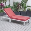 LeisureMod Chelsea Patio Weathered Grey Chaise Lounge Chair With Red Cushions