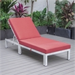 LeisureMod Chelsea Patio Weathered Grey Chaise Lounge Chair With Red Cushions