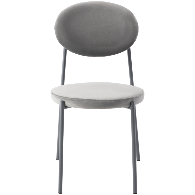 LeisureMod Euston Modern Grey Velvet Dining Chair with Grey Steel Frame