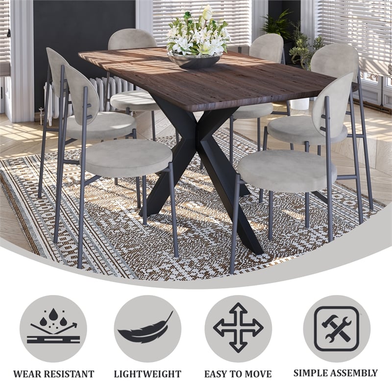 LeisureMod Euston Modern Grey Velvet Dining Chair with Grey Steel Frame