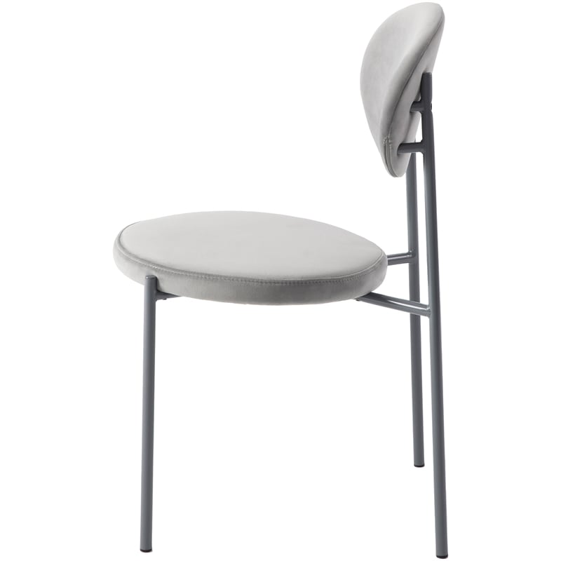 LeisureMod Euston Modern Grey Velvet Dining Chair with Grey Steel Frame