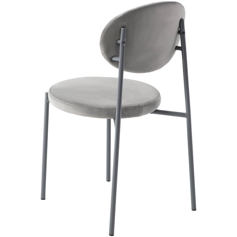 LeisureMod Euston Modern Grey Velvet Dining Chair with Grey Steel Frame