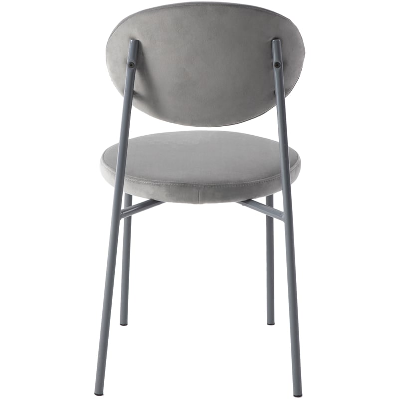 LeisureMod Euston Modern Grey Velvet Dining Chair with Grey Steel Frame