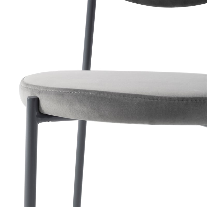 LeisureMod Euston Modern Grey Velvet Dining Chair with Grey Steel Frame