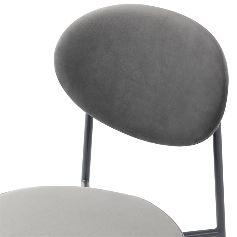 LeisureMod Euston Modern Grey Velvet Dining Chair with Grey Steel Frame