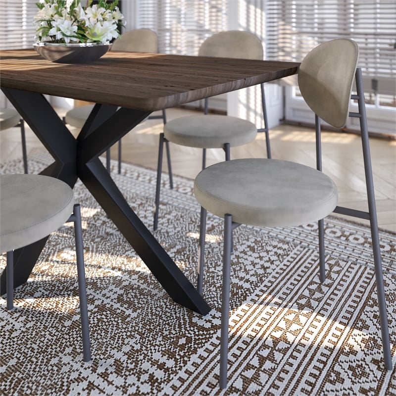 LeisureMod Euston Modern Grey Velvet Dining Chair with Grey Steel Frame