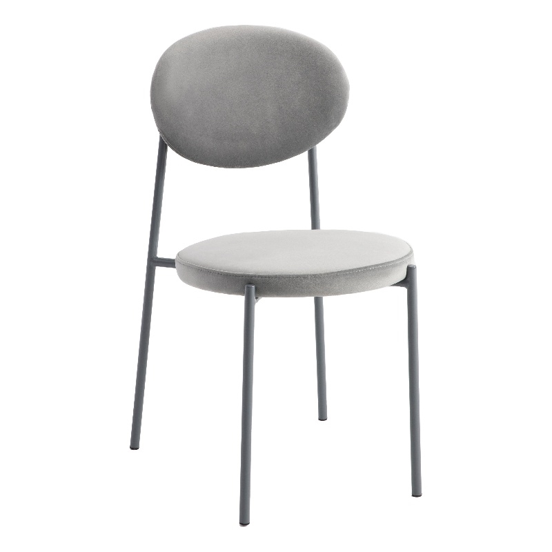 LeisureMod Euston Modern Grey Velvet Dining Chair with Grey Steel Frame