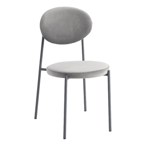 LeisureMod Euston Modern Grey Velvet Dining Chair with Grey Steel Frame