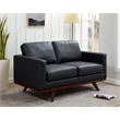 LeisureMod Chester Modern Faux Leather Loveseat With Birch Wood Base Black