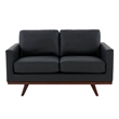 LeisureMod Chester Modern Faux Leather Loveseat With Birch Wood Base Black