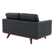 LeisureMod Chester Modern Faux Leather Loveseat With Birch Wood Base Black