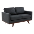 LeisureMod Chester Modern Faux Leather Loveseat With Birch Wood Base Black