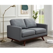 LeisureMod Chester Modern Faux Leather Loveseat With Birch Wood Base Gray