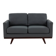 LeisureMod Chester Modern Faux Leather Loveseat With Birch Wood Base Gray