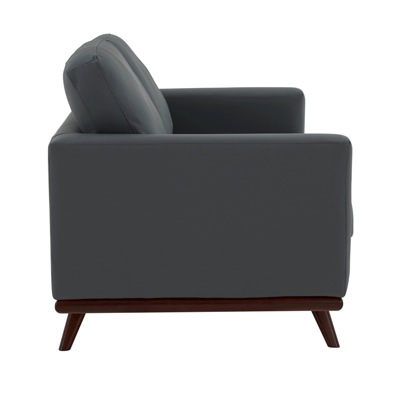 LeisureMod Chester Modern Faux Leather Loveseat With Birch Wood Base Gray