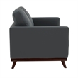 LeisureMod Chester Modern Faux Leather Loveseat With Birch Wood Base Gray