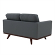 LeisureMod Chester Modern Faux Leather Loveseat With Birch Wood Base Gray