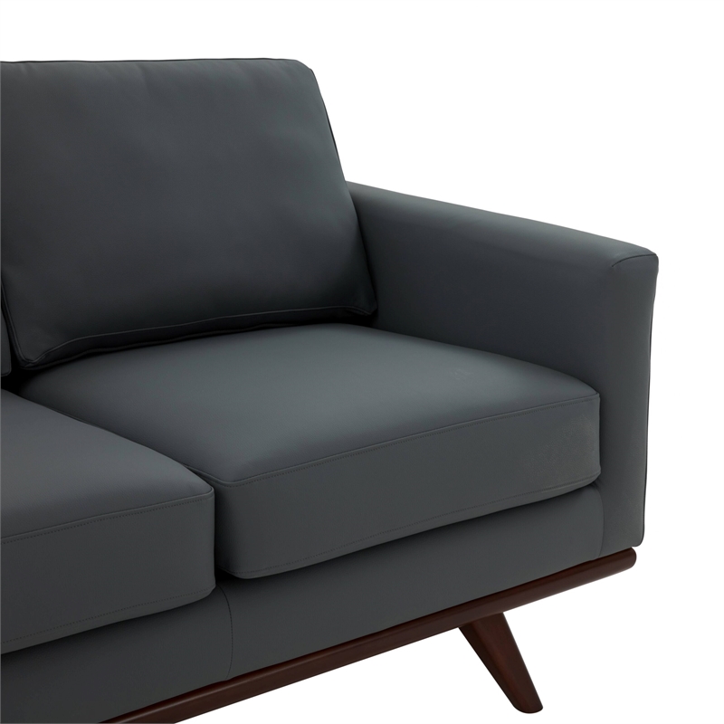 LeisureMod Chester Modern Faux Leather Loveseat With Birch Wood Base Gray