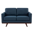 LeisureMod Chester Modern Faux Leather Loveseat With Birch Wood Base Navy Blue