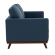 LeisureMod Chester Modern Faux Leather Loveseat With Birch Wood Base Navy Blue
