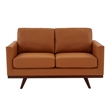 LeisureMod Chester Modern Faux Leather Loveseat With Birch Wood Base Cognac Tan