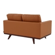 LeisureMod Chester Modern Faux Leather Loveseat With Birch Wood Base Cognac Tan
