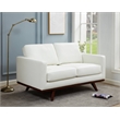 LeisureMod Chester Modern Faux Leather Loveseat With Birch Wood Base White