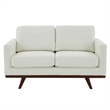 LeisureMod Chester Modern Faux Leather Loveseat With Birch Wood Base White