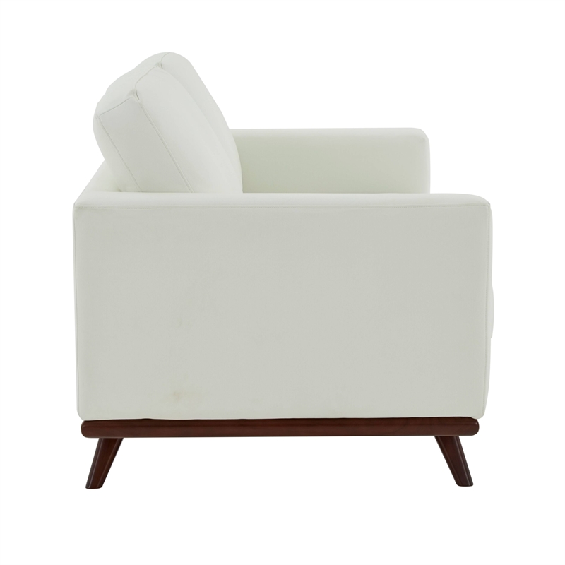 LeisureMod Chester Modern Faux Leather Loveseat With Birch Wood Base White