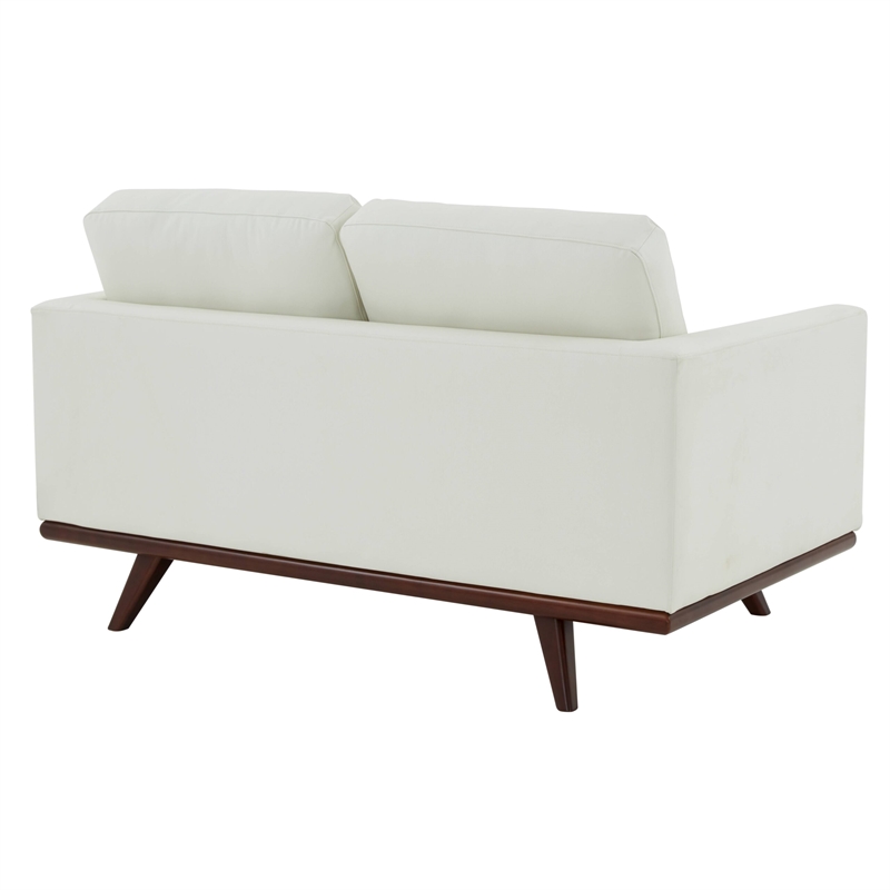 LeisureMod Chester Modern Faux Leather Loveseat With Birch Wood Base White