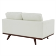 LeisureMod Chester Modern Faux Leather Loveseat With Birch Wood Base White