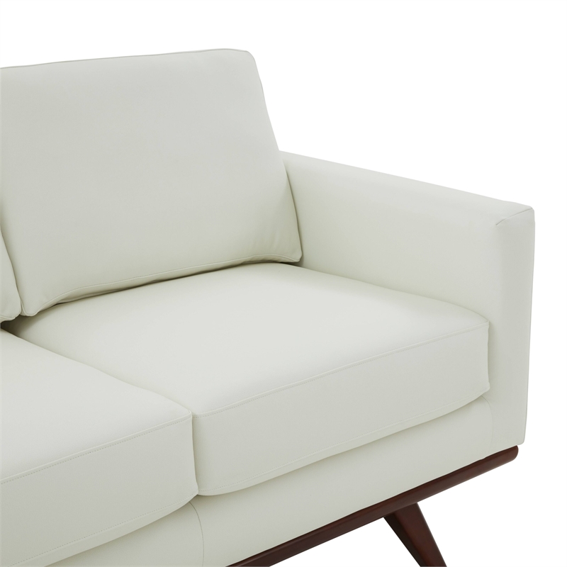 LeisureMod Chester Modern Faux Leather Loveseat With Birch Wood Base White