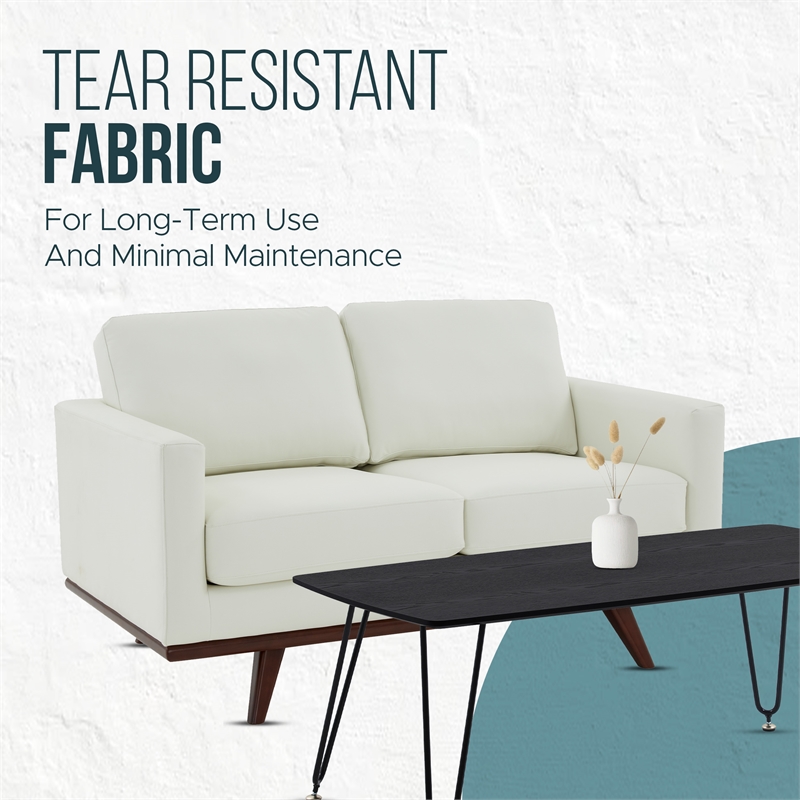 LeisureMod Chester Modern Faux Leather Loveseat With Birch Wood Base White