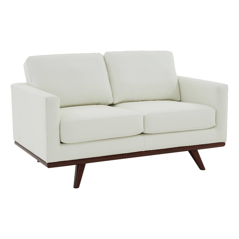 LeisureMod Chester Modern Faux Leather Loveseat With Birch Wood Base White