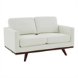LeisureMod Chester Modern Faux Leather Loveseat With Birch Wood Base White