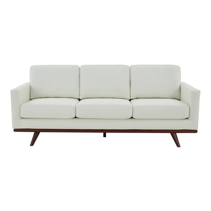 LeisureMod Chester Modern Faux Leather Sofa with Birch Wood Base White