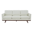 LeisureMod Chester Modern Faux Leather Sofa with Birch Wood Base White