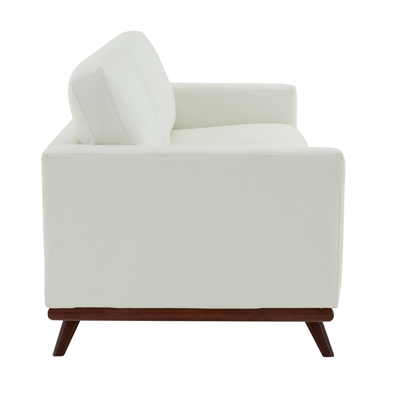 LeisureMod Chester Modern Faux Leather Sofa with Birch Wood Base White