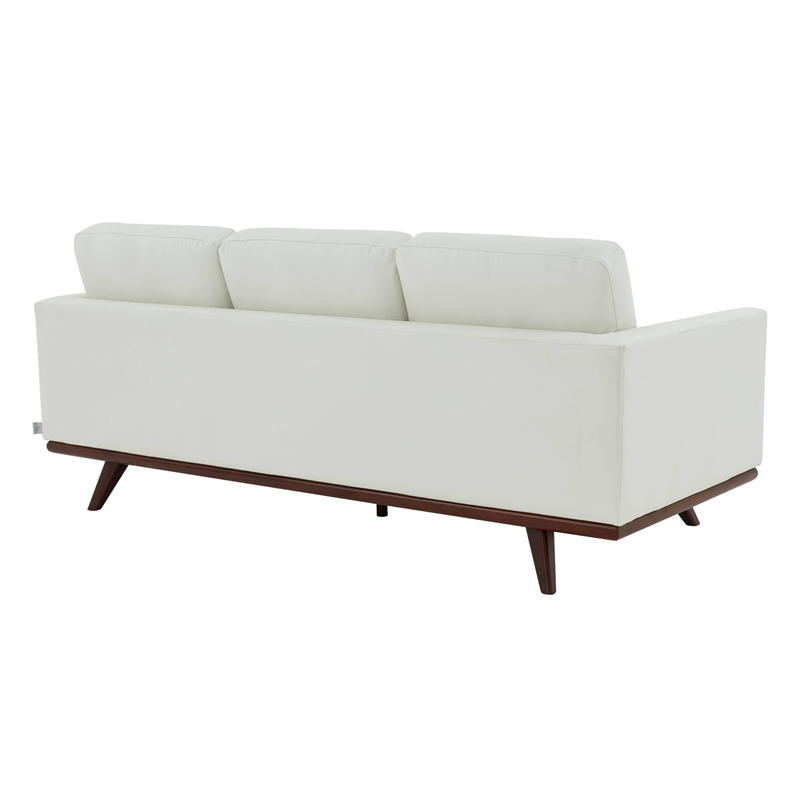 LeisureMod Chester Modern Faux Leather Sofa with Birch Wood Base White