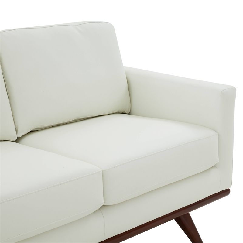 LeisureMod Chester Modern Faux Leather Sofa with Birch Wood Base White