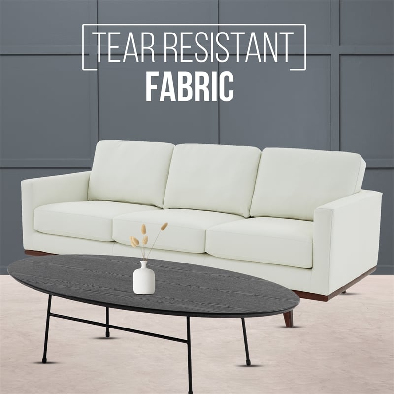 LeisureMod Chester Modern Faux Leather Sofa with Birch Wood Base White