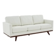 LeisureMod Chester Modern Faux Leather Sofa with Birch Wood Base White