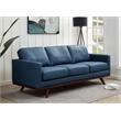 LeisureMod Chester Modern Faux Leather Sofa with Birch Wood Base Navy Blue