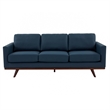 LeisureMod Chester Modern Faux Leather Sofa with Birch Wood Base Navy Blue