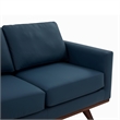 LeisureMod Chester Modern Faux Leather Sofa with Birch Wood Base Navy Blue