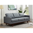 LeisureMod Chester Modern Faux Leather Sofa with Birch Wood Base Gray
