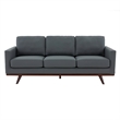 LeisureMod Chester Modern Faux Leather Sofa with Birch Wood Base Gray